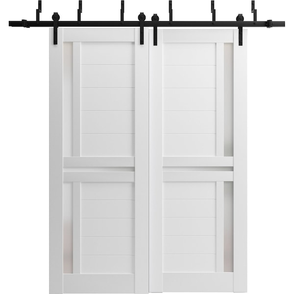 Sartodoors Sliding Closet Bi-fold Doors 64 x 80in, Quadro 4445 Nebraska Grey W/ Frosted Glass, Sturdy Tracks QUADRO4445BF-NEB-64 - main